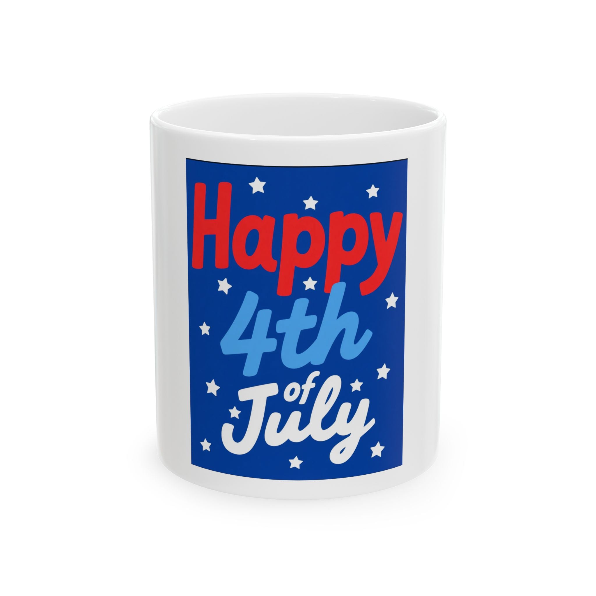 Happy 4th of July Ceramic Mug, Patriotic Independence Day Coffee Cup, USA  Red White Blue Tea Mug, July 4th Celebration Gift, American Flag